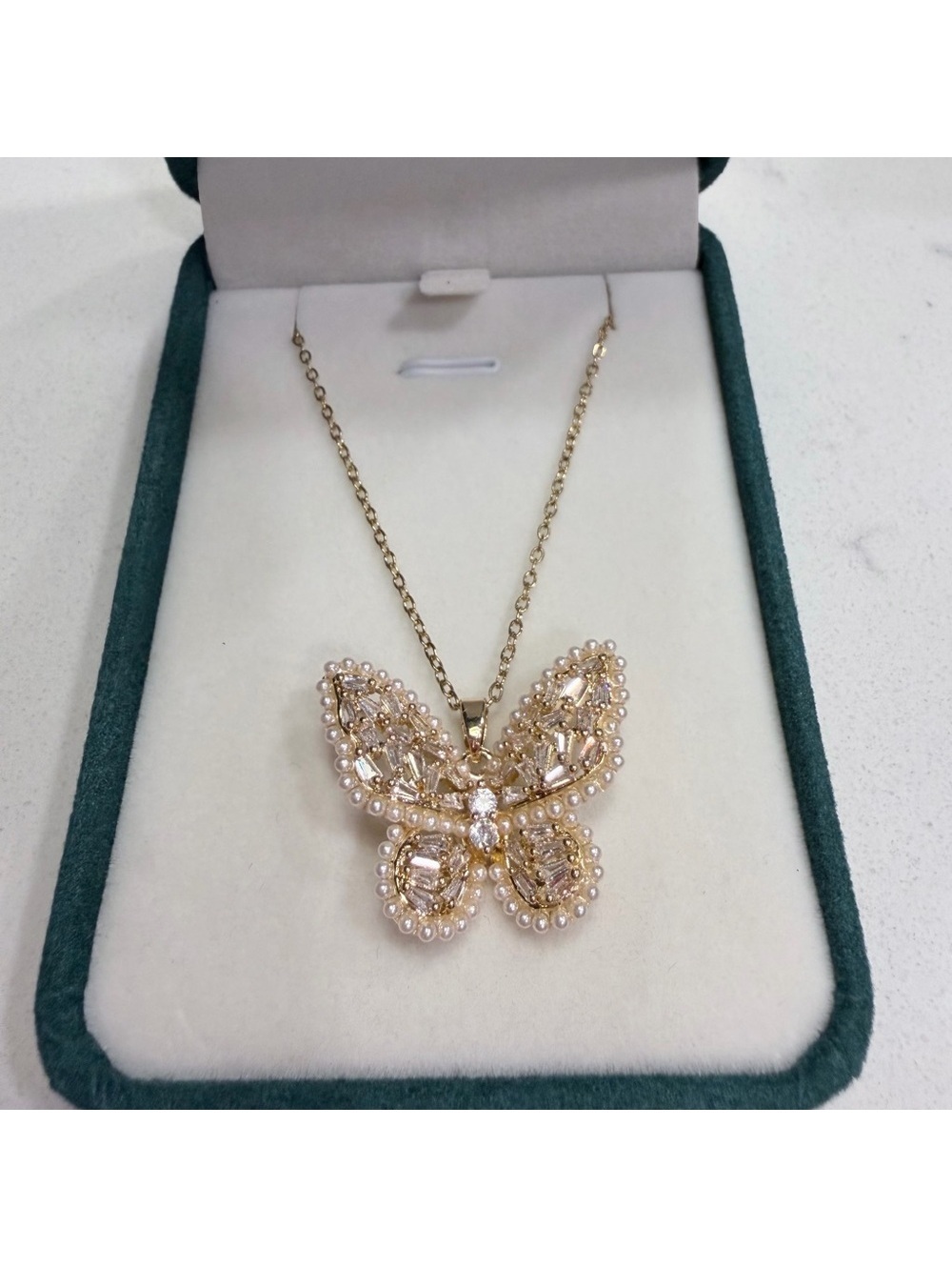 Crystal Butterfly Gold Tone Necklace with Moissanite NEW